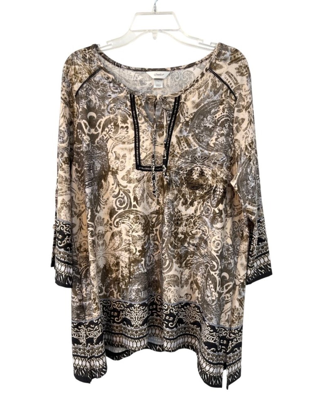 CJ Banks Boho Paisley Blouse Womens 1X Keyhole Tie Neck Tunic Used